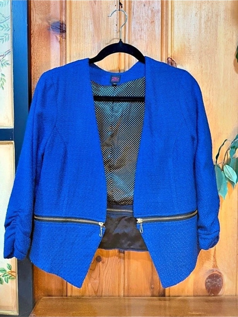 24/7 Blue Peplum Zip Blazer Like New